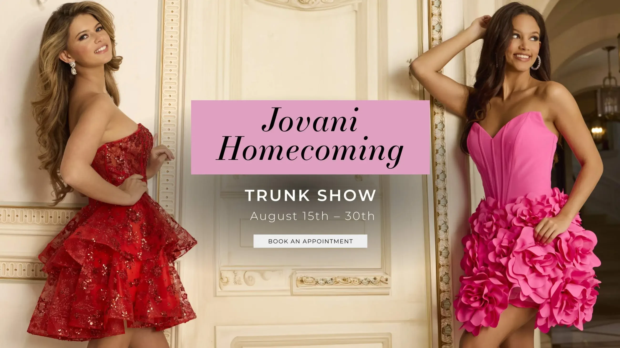 Jovani Homecoming Trunk Show banner for desktop