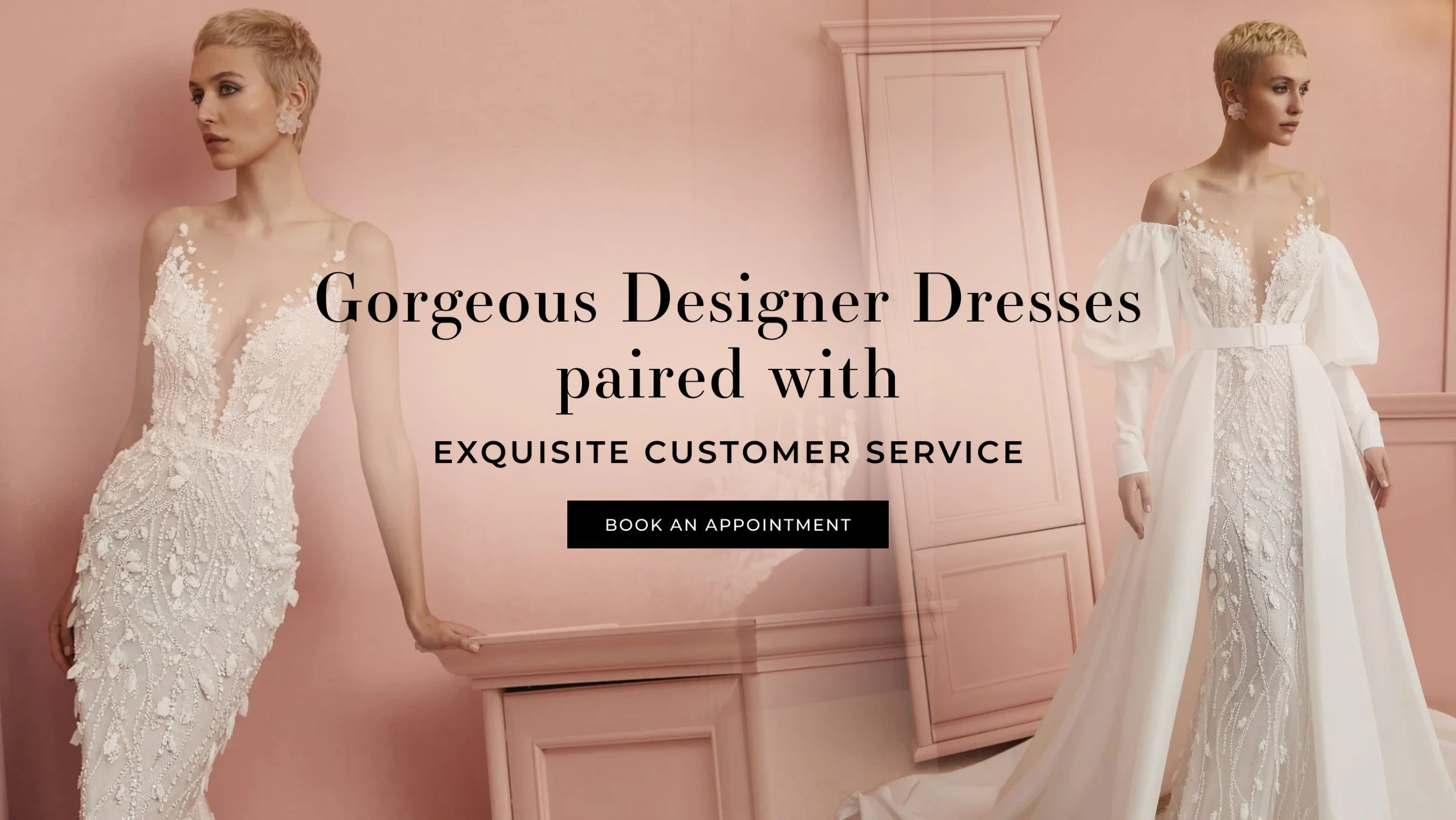 Model wearing Ariamo Madioni bridal dress, desktop banner